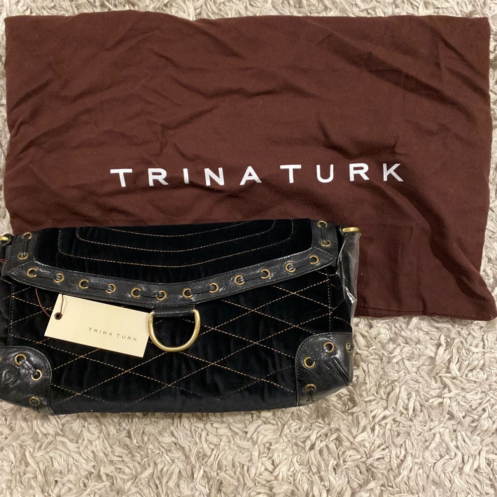 TRINA TURK Black Velvet Suede Handbag NWT